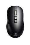 Black computer mouse with Q and AI buttons on a white background