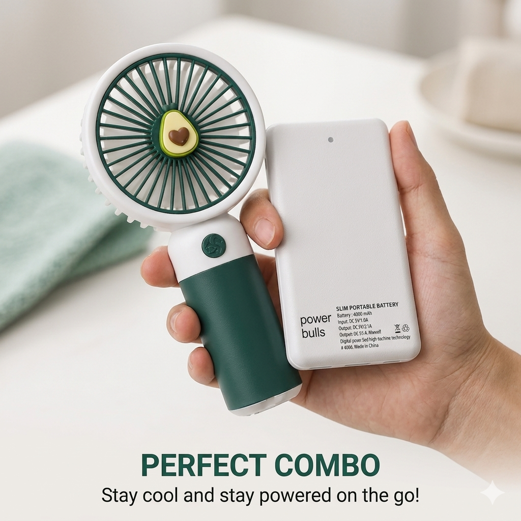 Mini Fan + 4000mAh Power Bank Combo | Portable Cooling & Charging Set