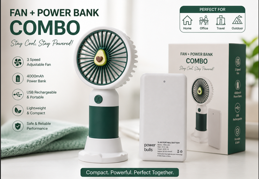 Mini Fan + 4000mAh Power Bank Combo | Portable Cooling & Charging Set