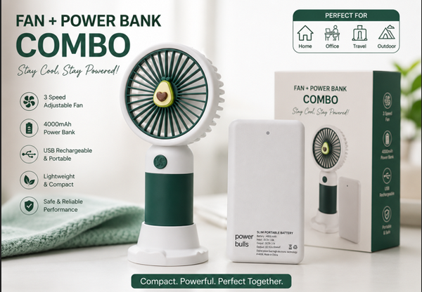 Mini Fan + 4000mAh Power Bank Combo | Portable Cooling & Charging Set